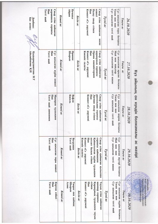 Перспективное меню октябрь 2020