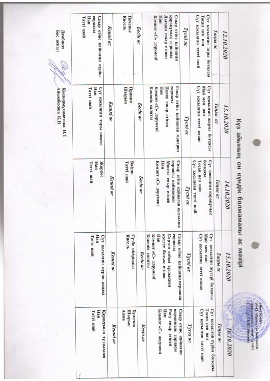 Перспективное меню октябрь 2020