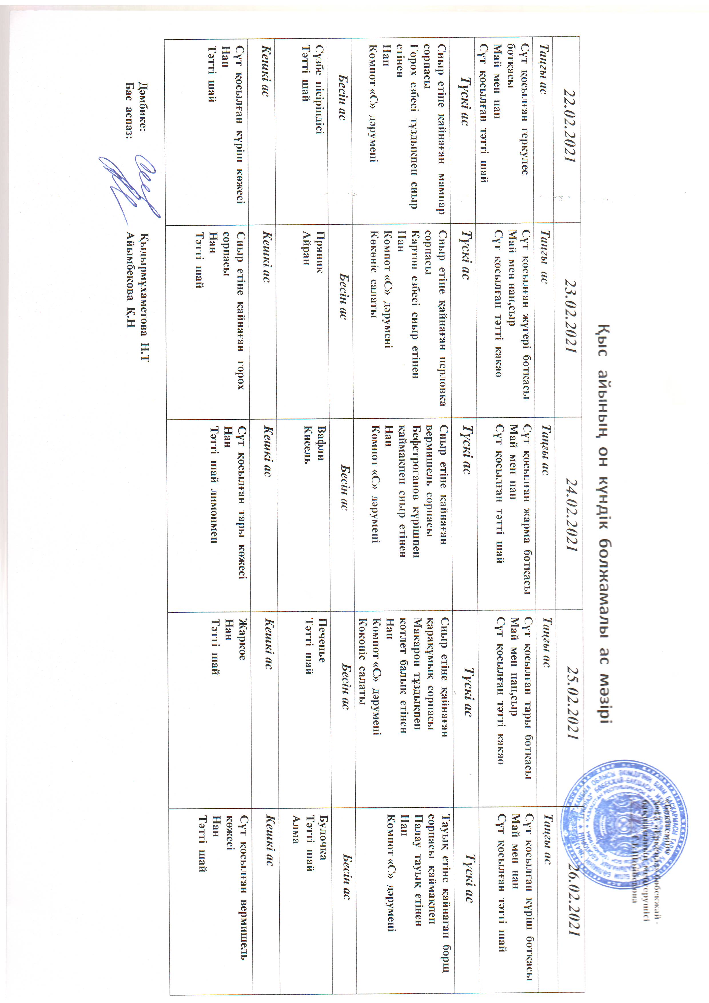 Перспективное меню февраль  2021