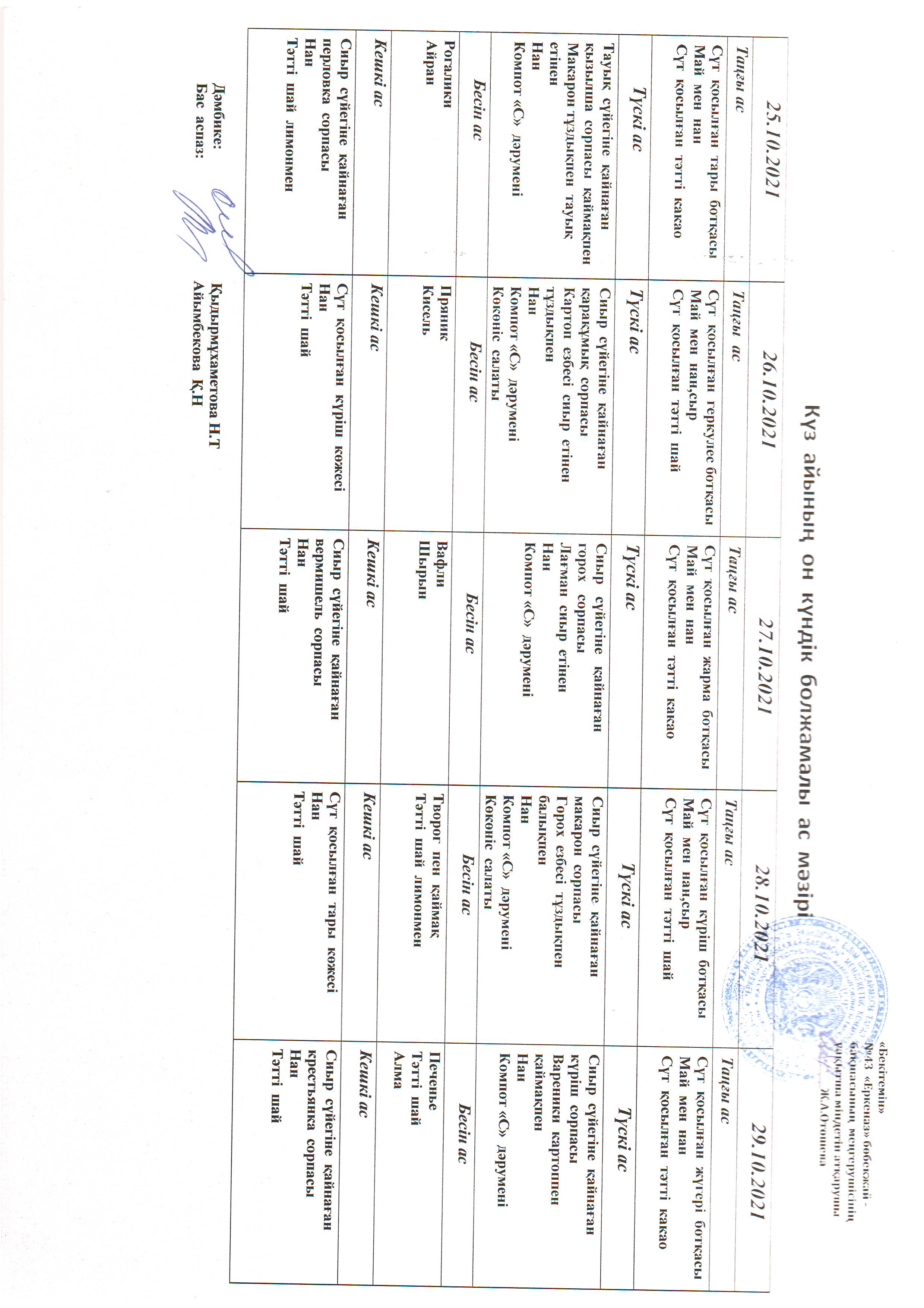 Перспективное меню октябрь 2021