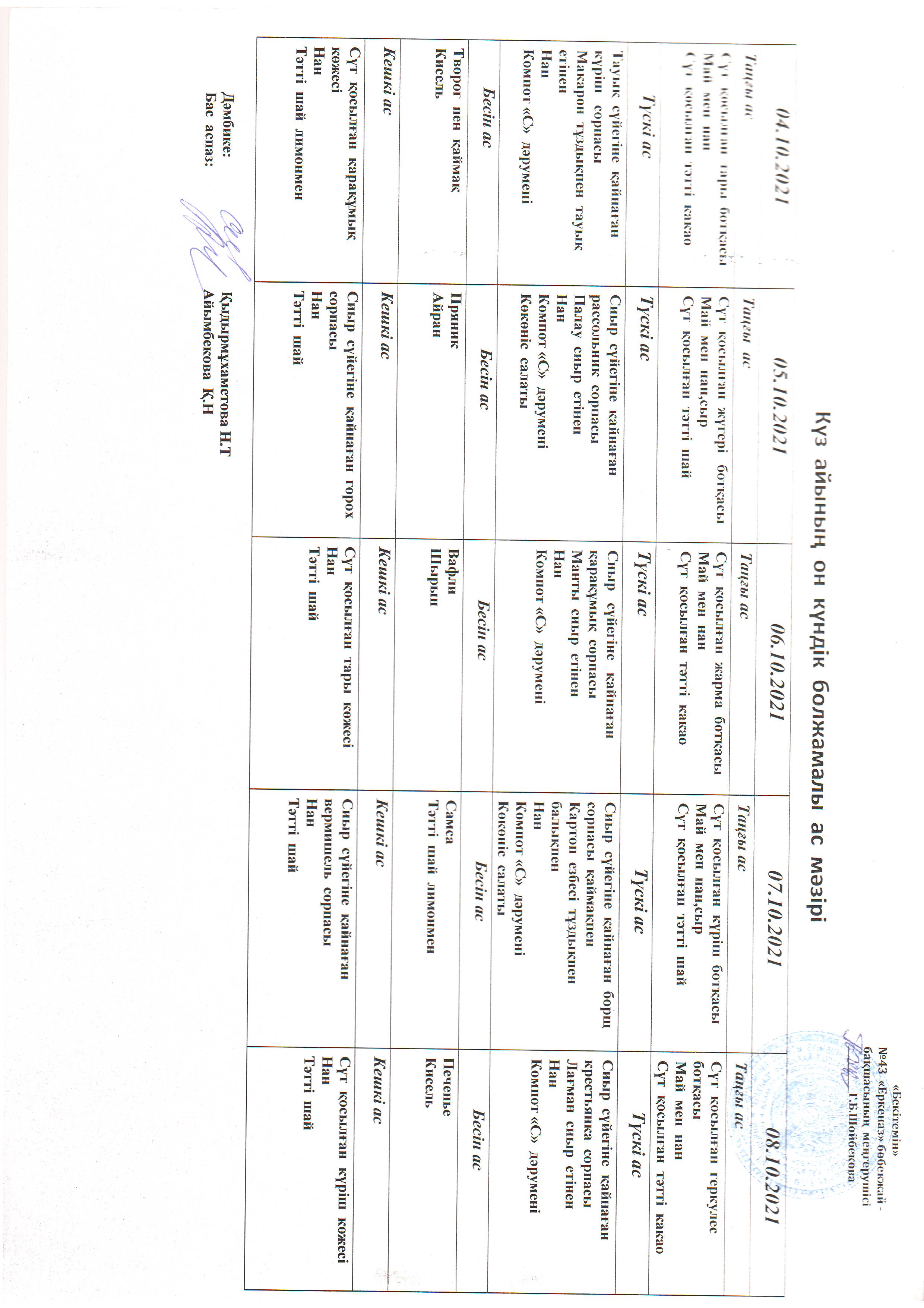 Перспективное меню октябрь 2021