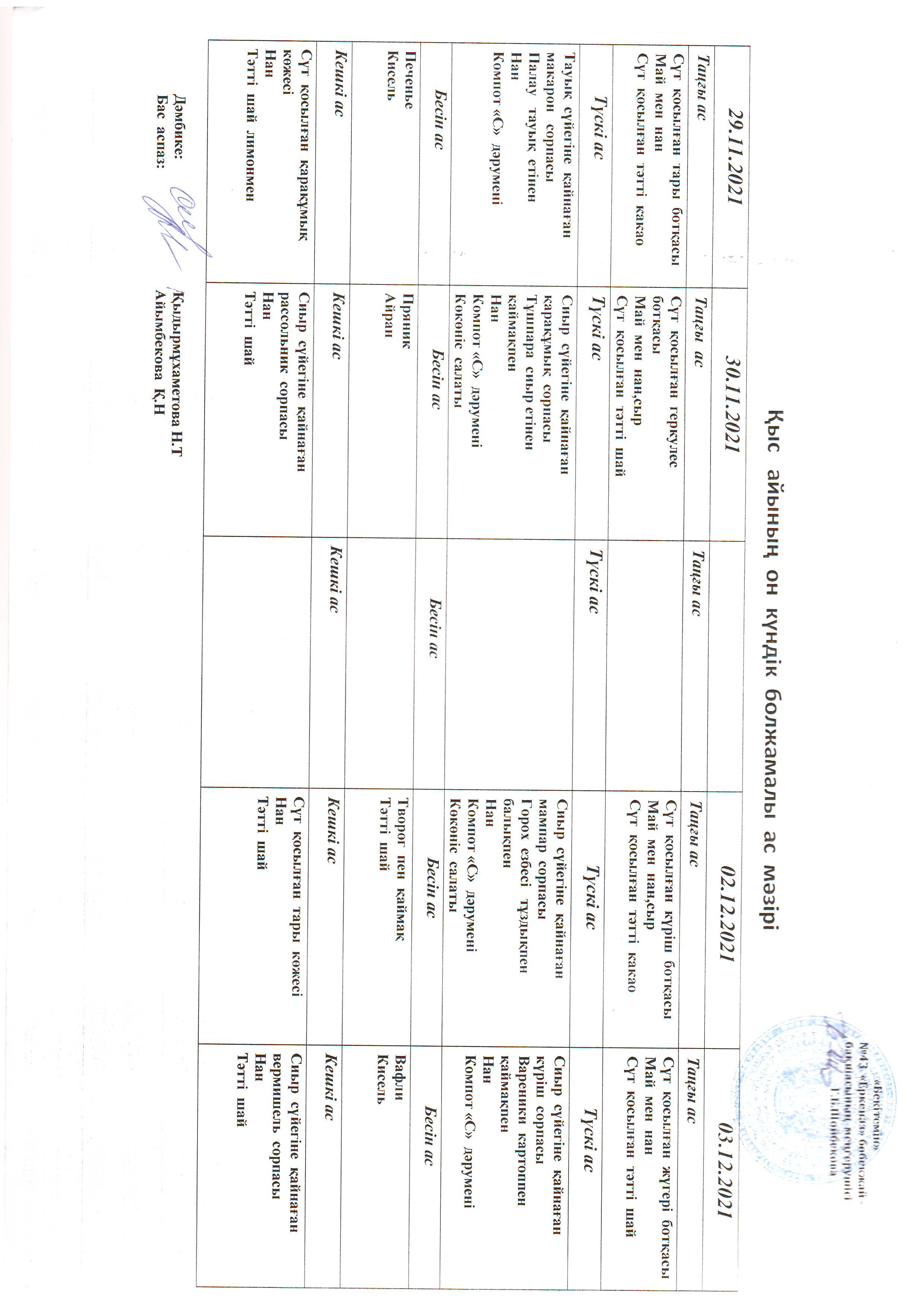 Перспективное меню ноябрь 2021