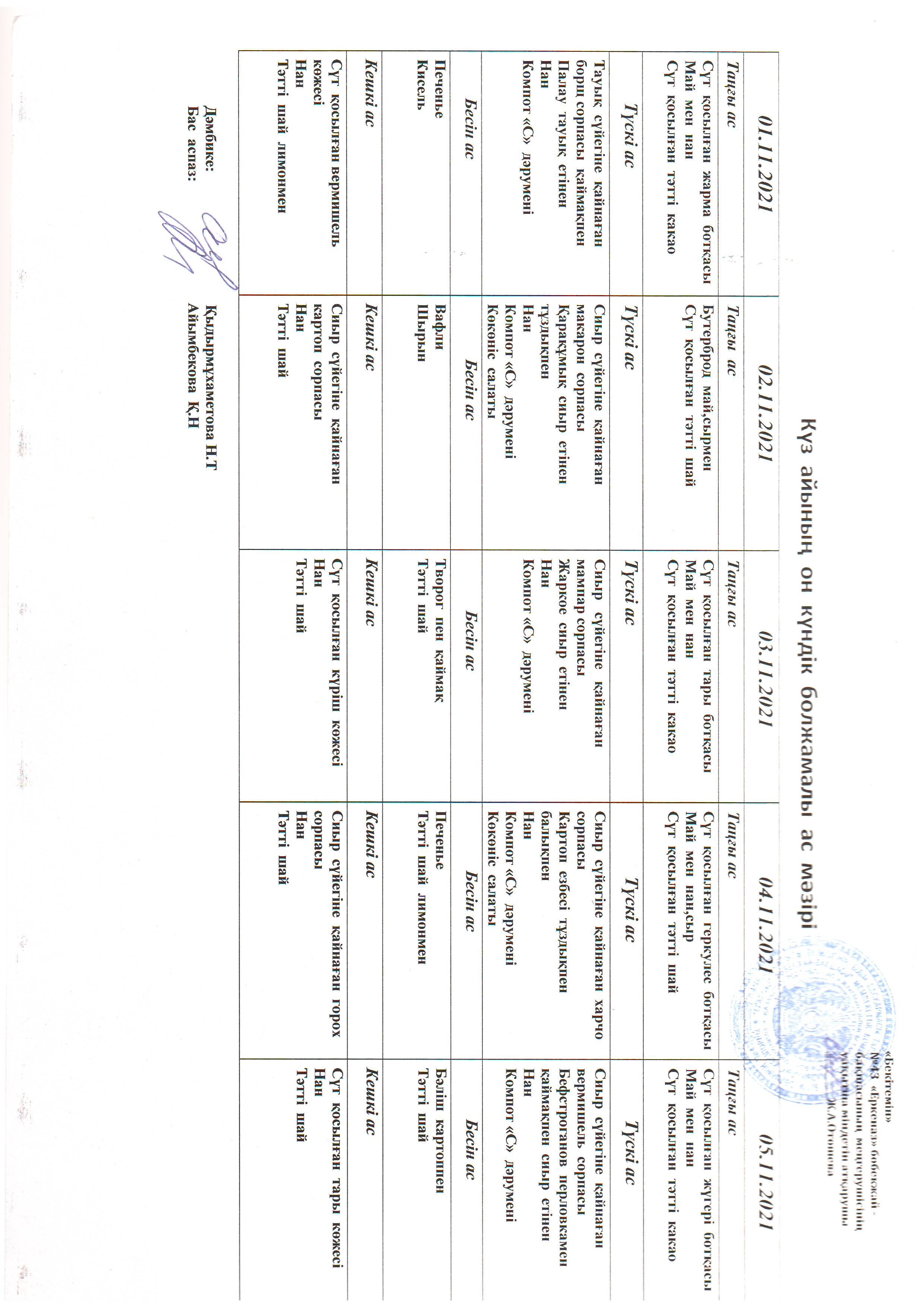 Перспективное меню ноябрь 2021