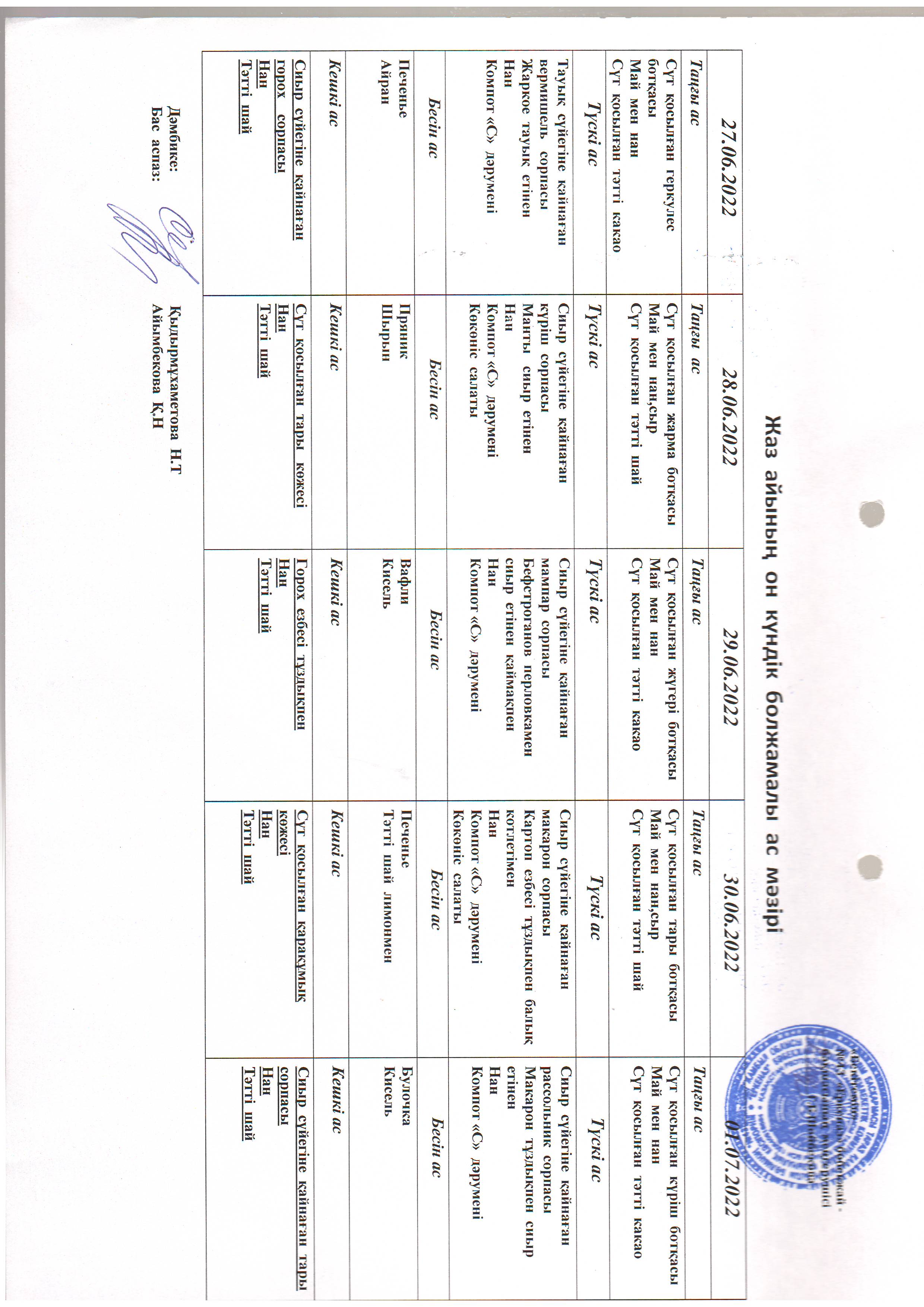 Перспективное меню июнь 2022