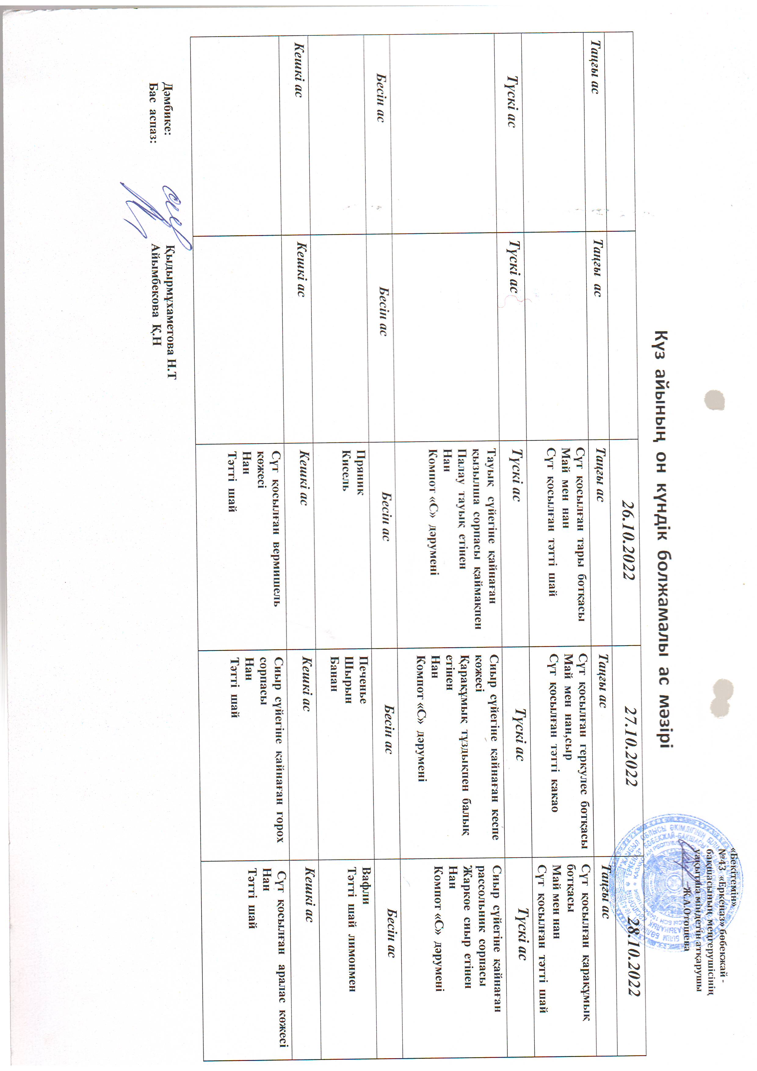 Перспективное меню октябрь 2022