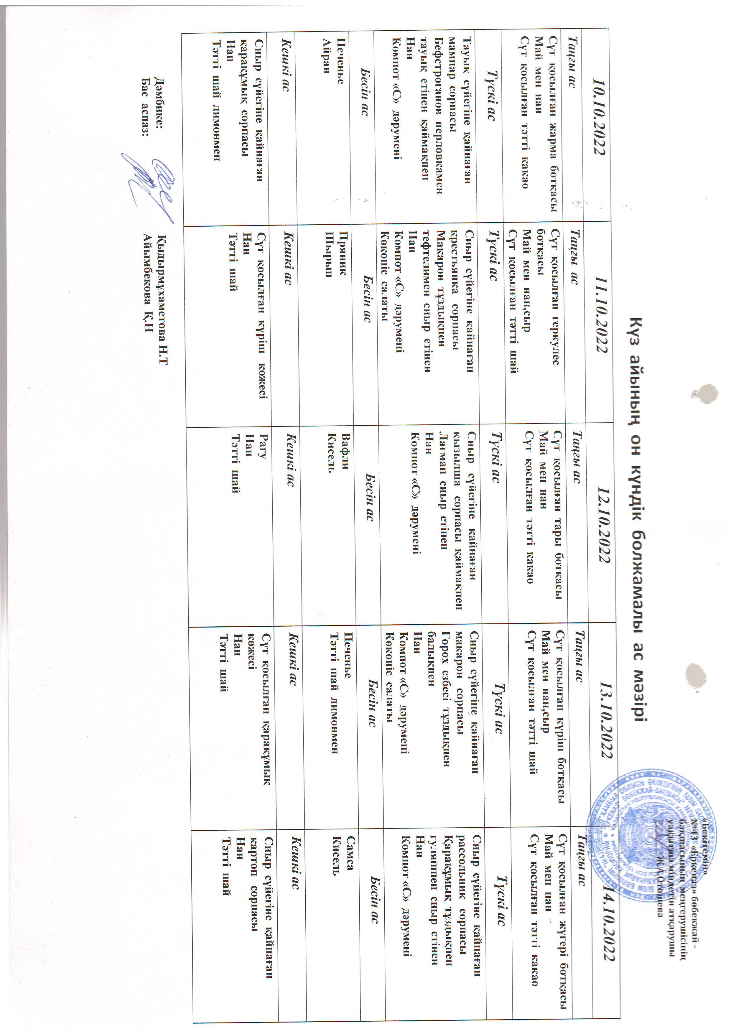 Перспективное меню октябрь 2022