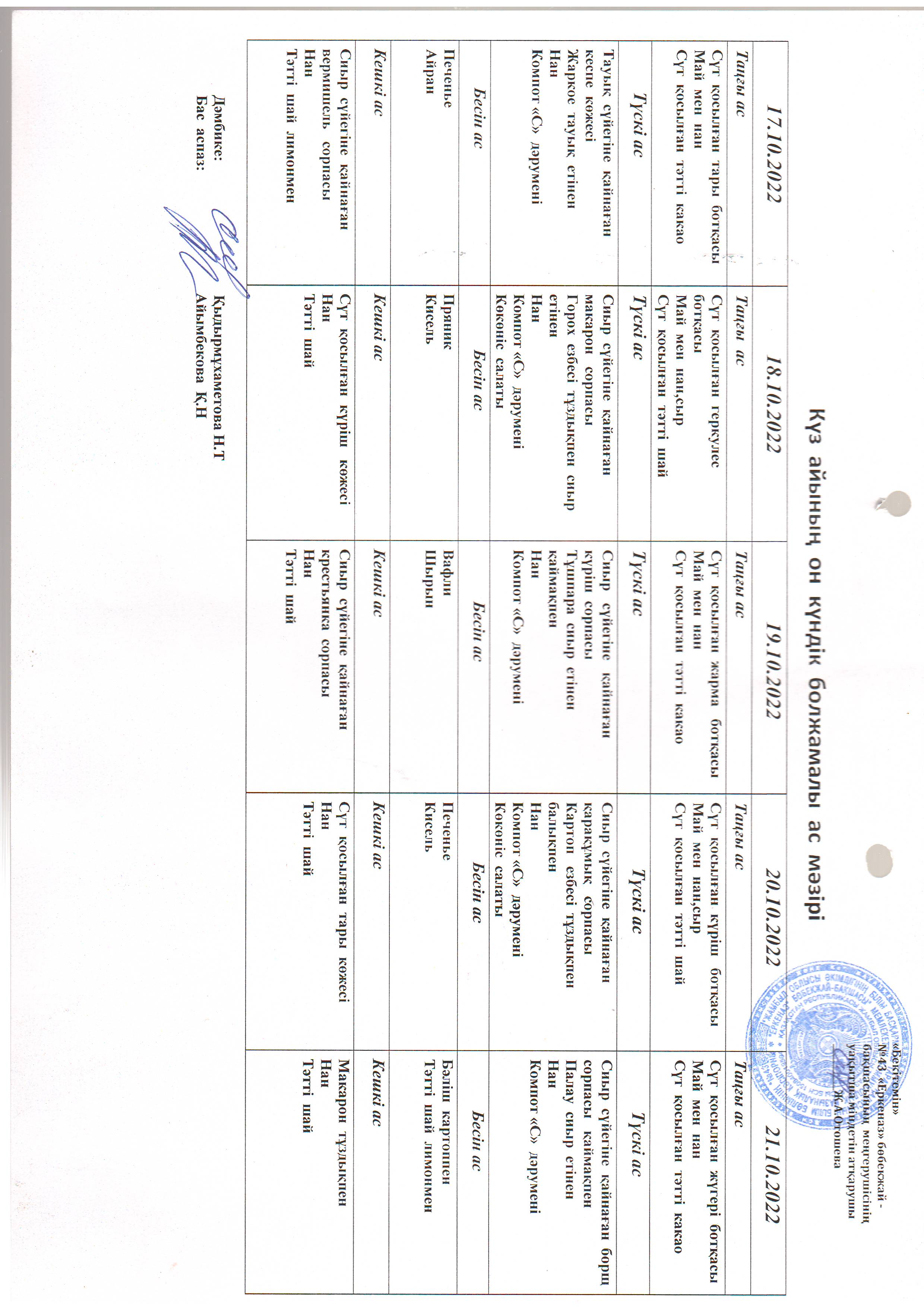 Перспективное меню октябрь 2022