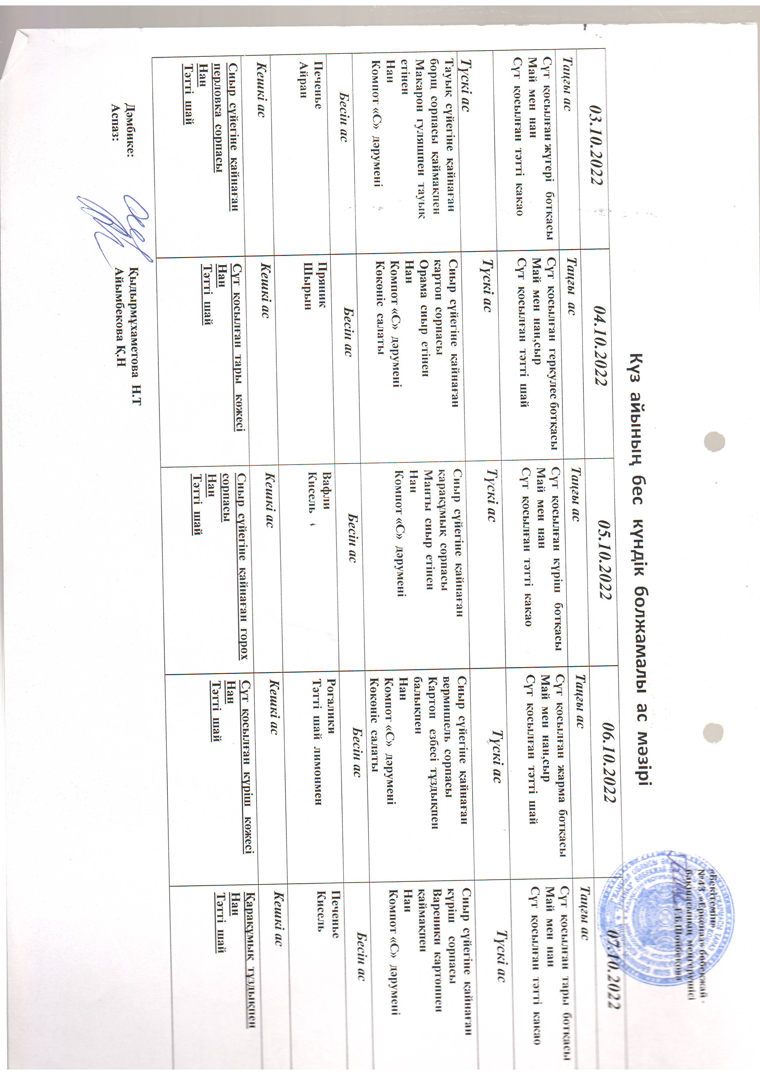 Перспективное меню октябрь 2022