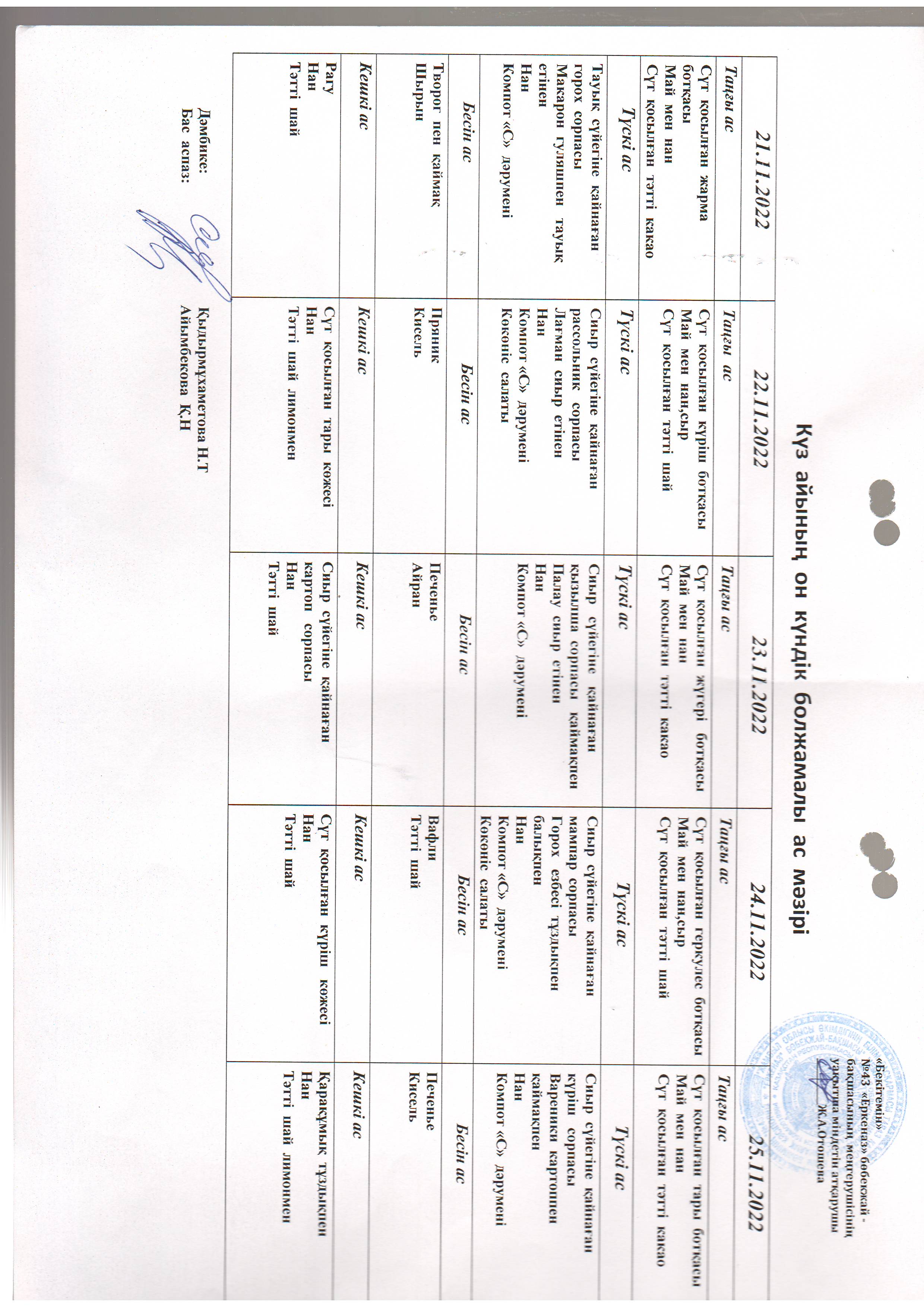 Перспективное меню ноябрь 2022