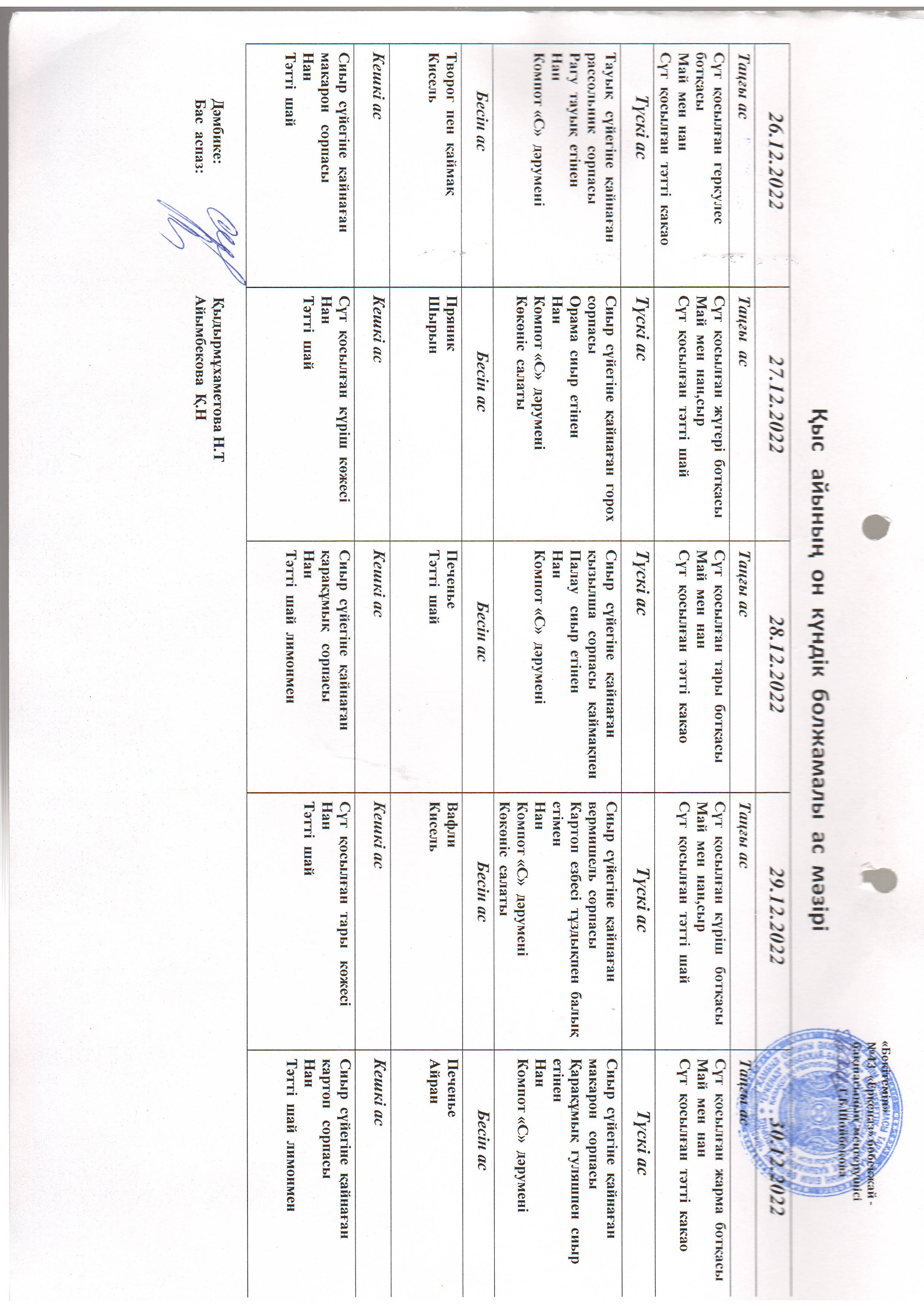 Перспективное меню декабрь 2022