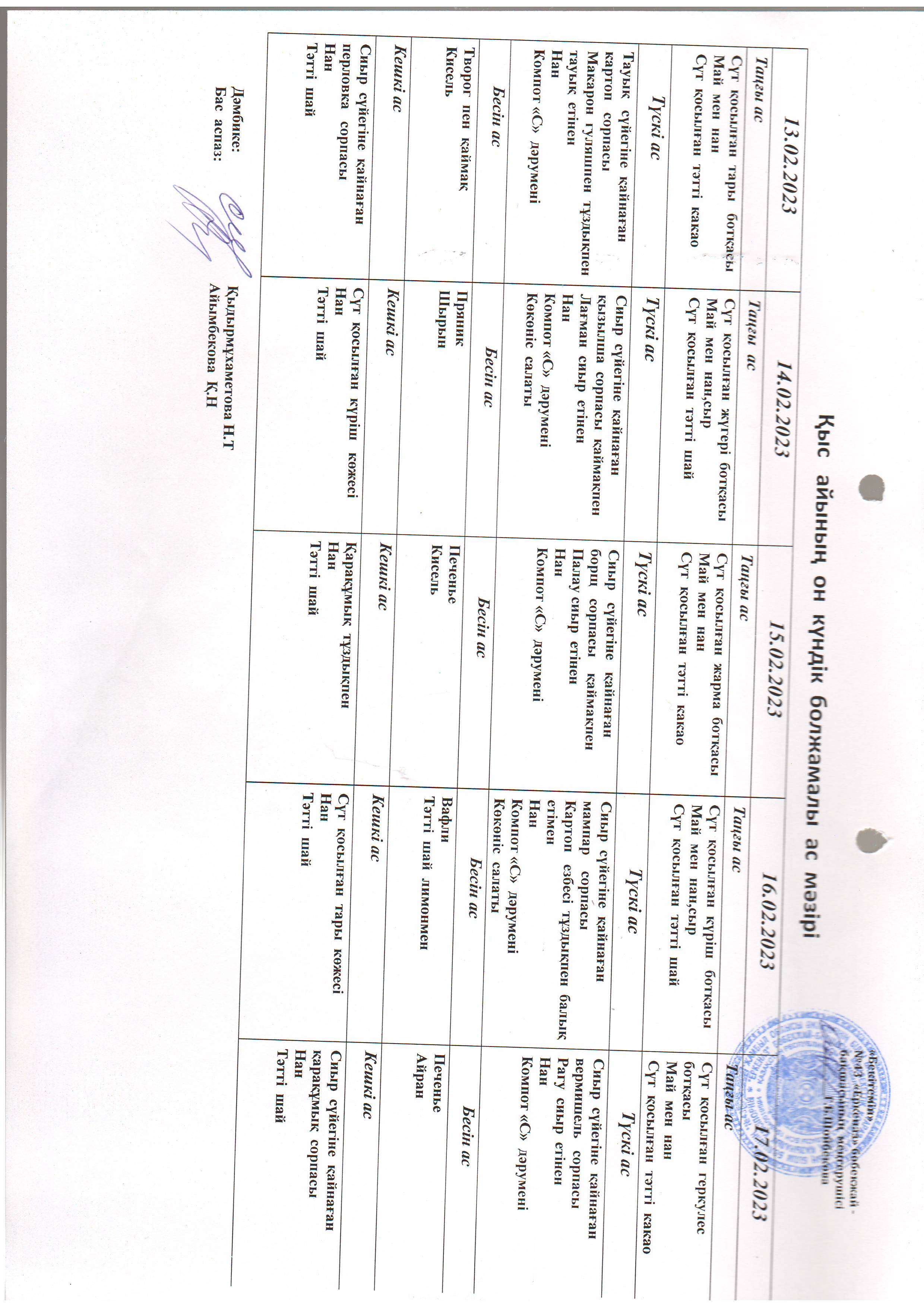 Перспективное меню февраль 2023