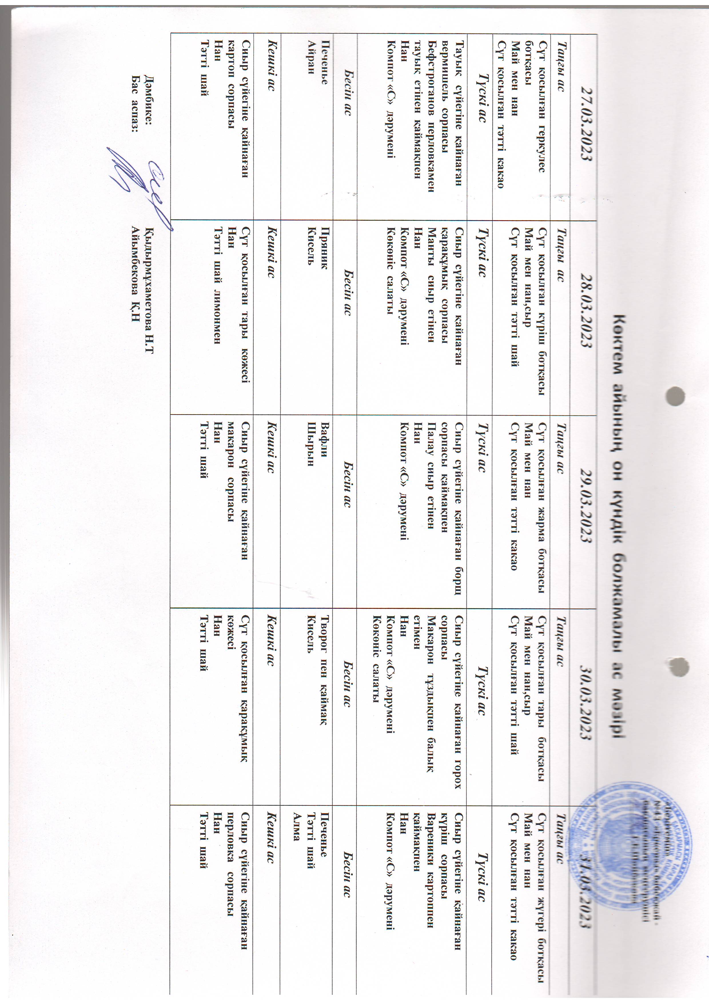 Перспективное меню март 2023