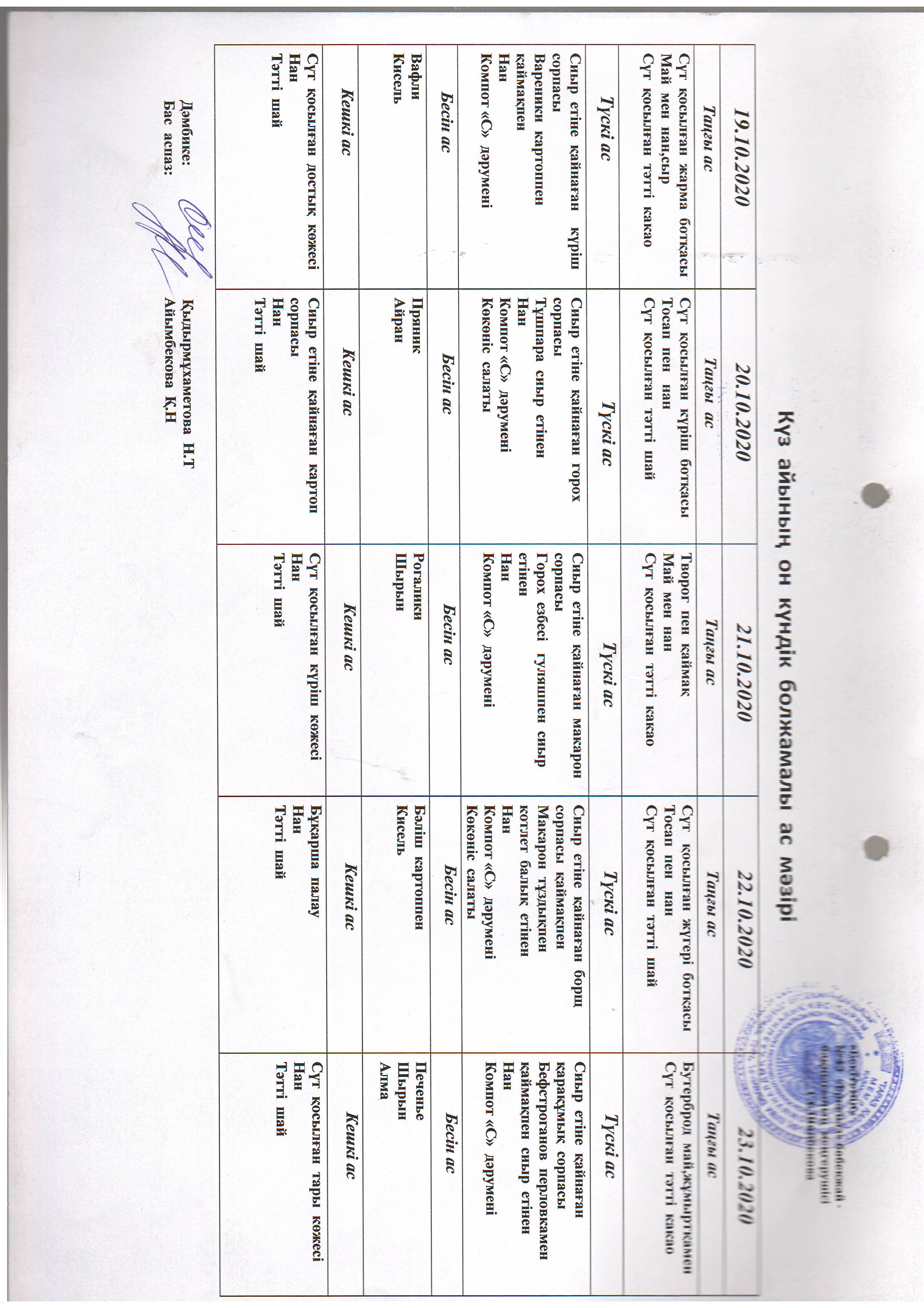 Перспективное меню октябрь 2020