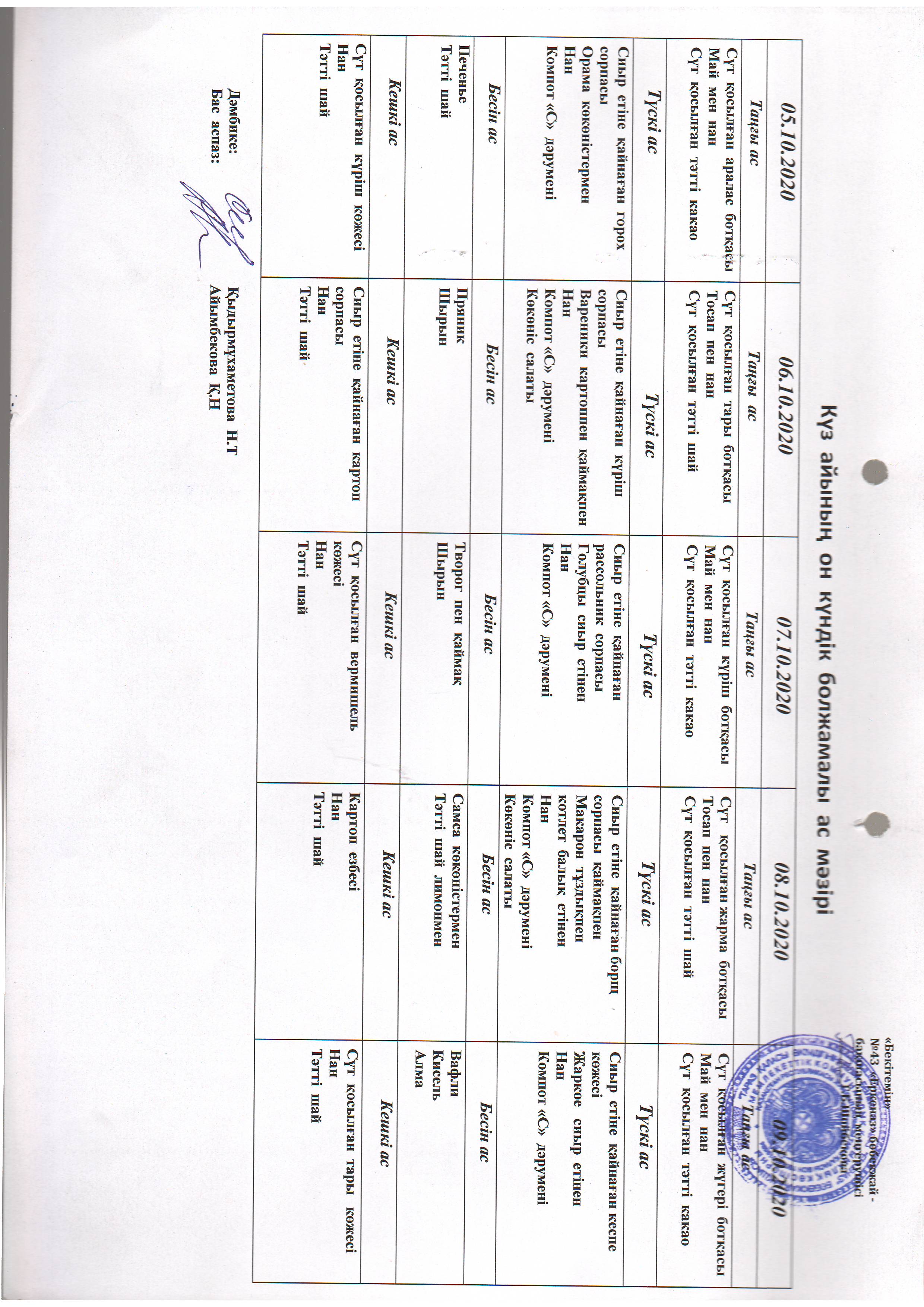 Перспективное меню октябрь 2020