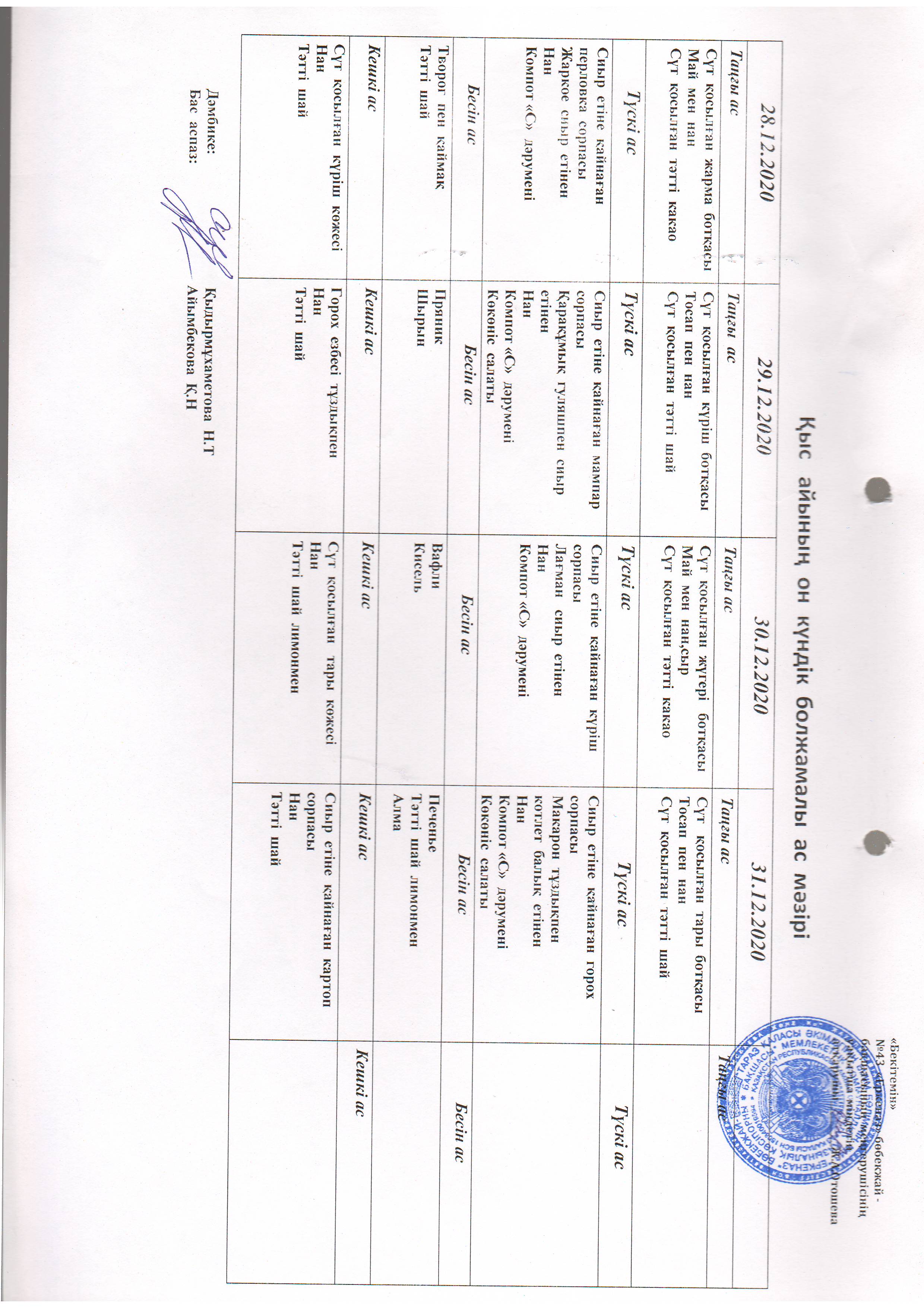 Перспективное меню декабрь 2020