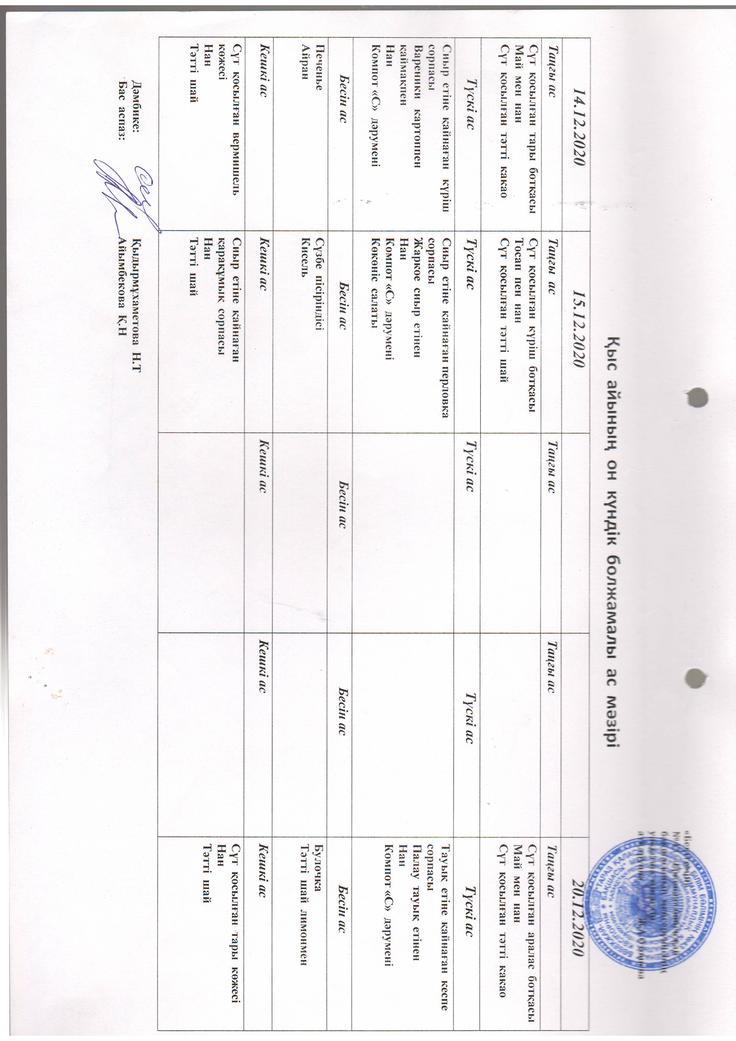 Перспективное меню декабрь 2020