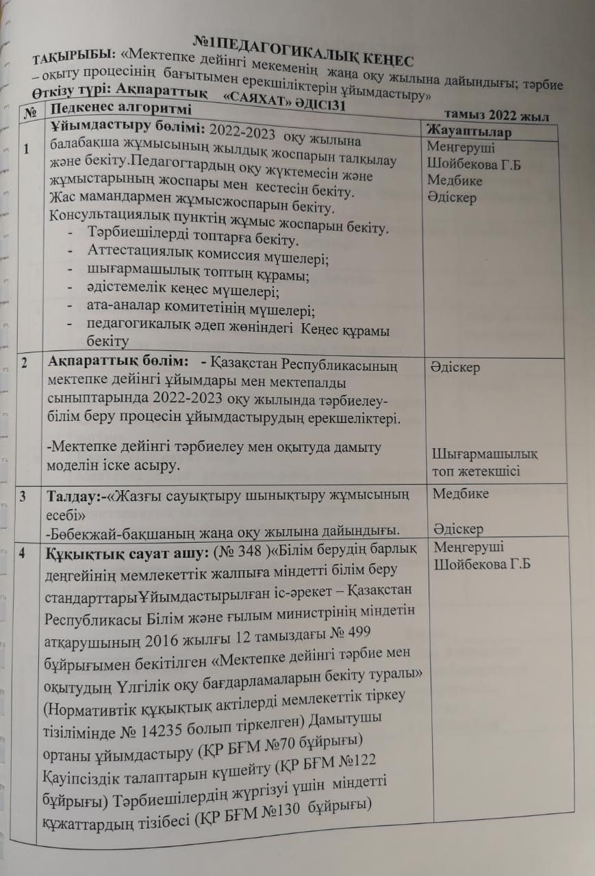 №1 Педагогикалық кеңес