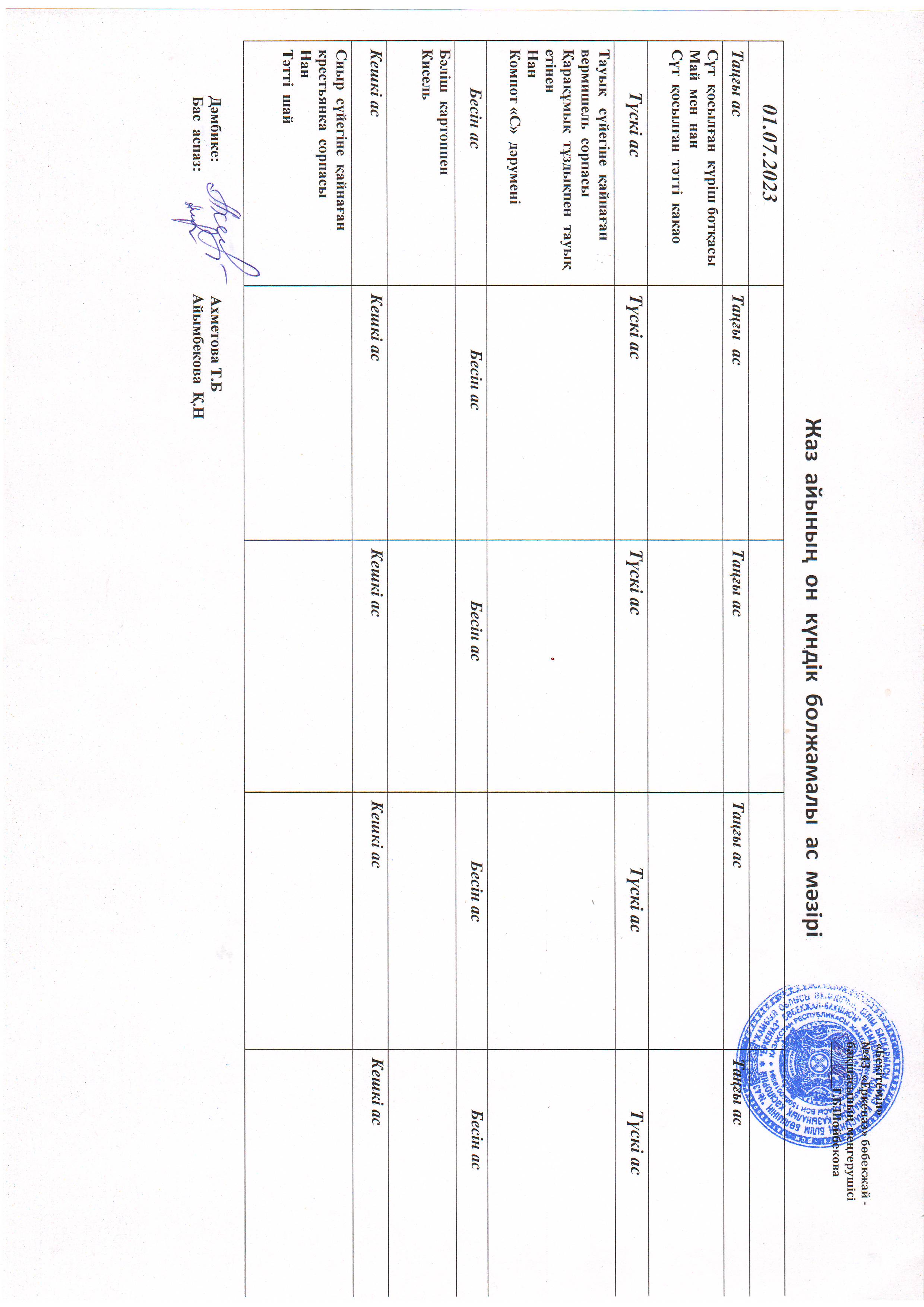 Перспективное меню июль 2023