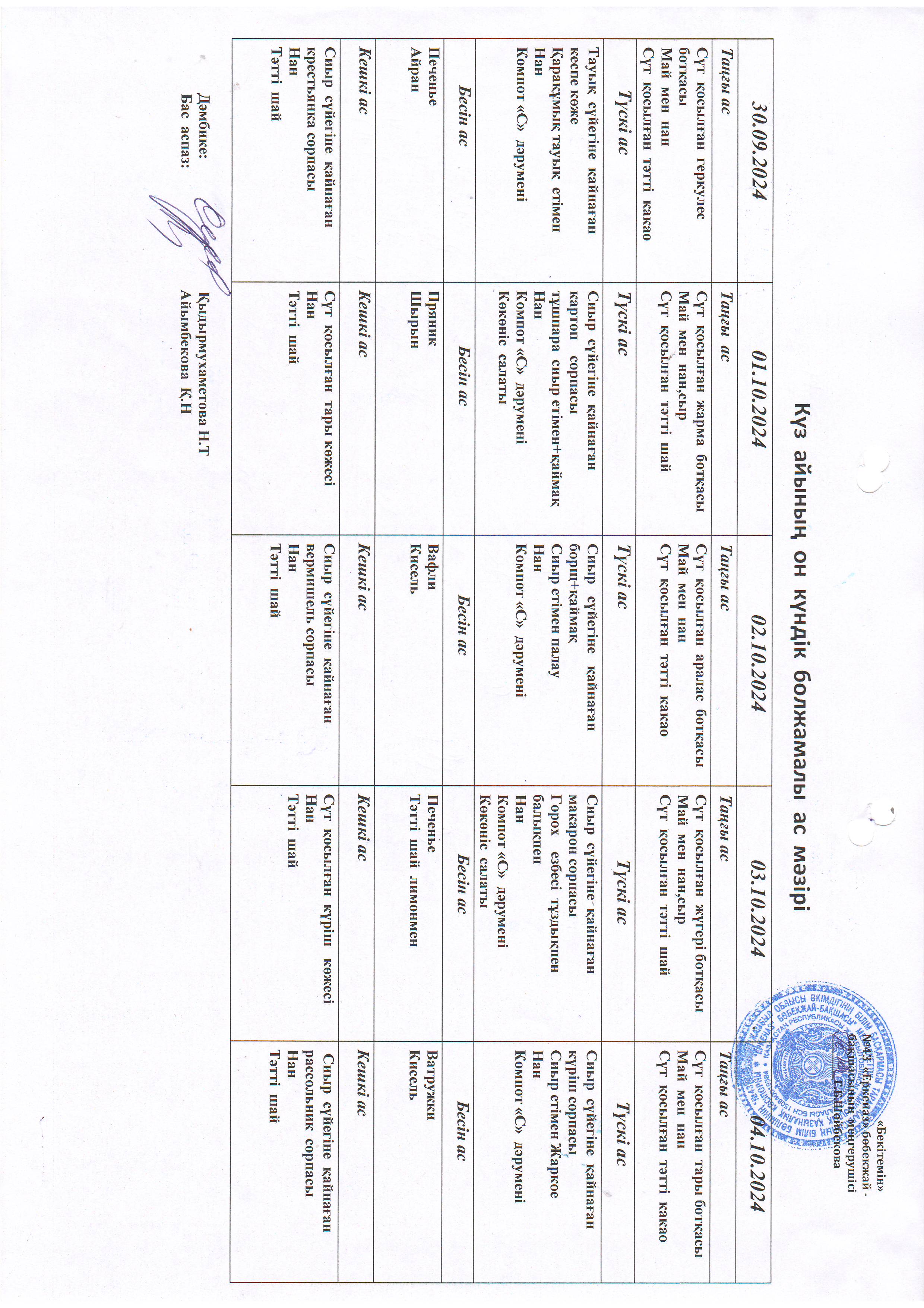 Перспективное меню 30.09.2024
